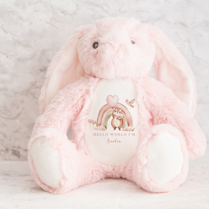 Personalised Girls Pink Rainbow Babygrow & Bunny Set