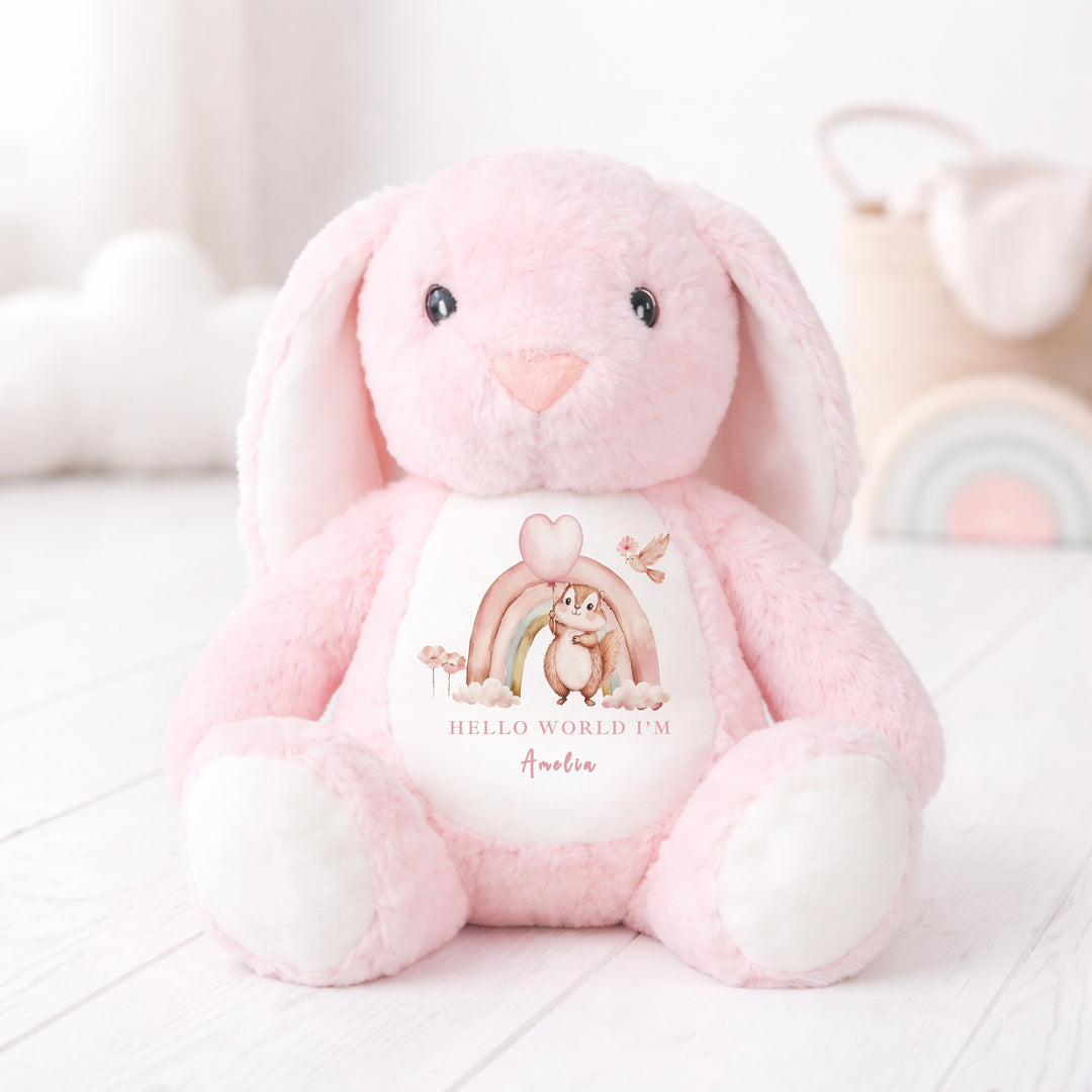 Personalised Girls Pink Rainbow Babygrow &amp; Rabbit Set