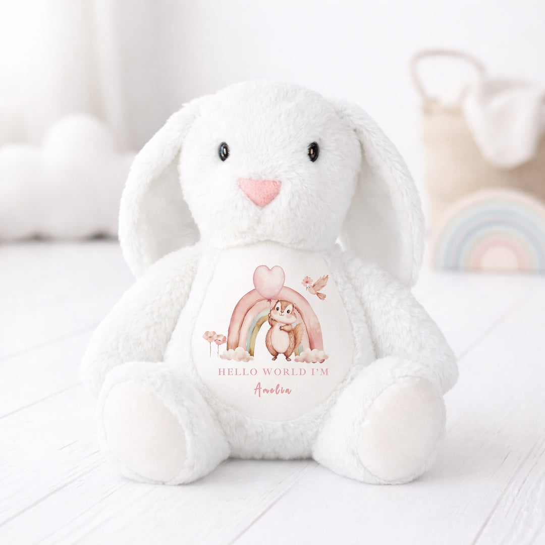 Personalised Girls Pink Rainbow Babygrow &amp; Rabbit Set