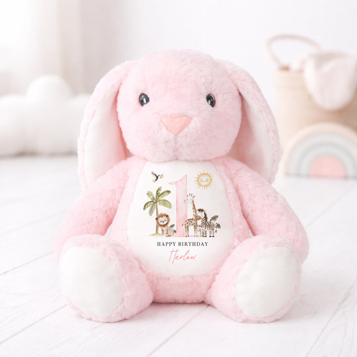 Personalised Pink Safari First Birthday Teddy
