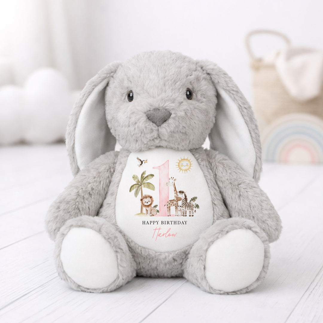 Personalised Pink Safari First Birthday Teddy