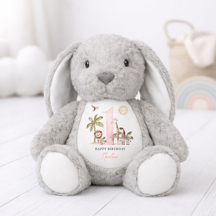 Personalised Pink Safari First Birthday Teddy
