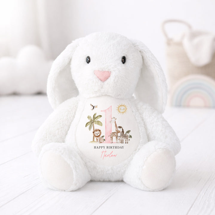 Personalised Pink Safari First Birthday Teddy