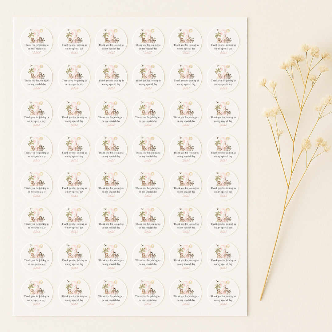 Personalised Pink Safari Birthday Stickers