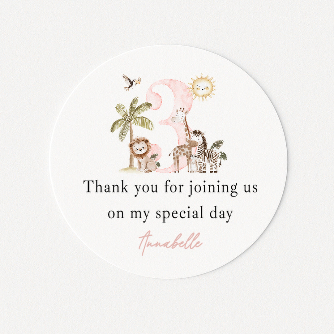 Personalised Pink Safari Birthday Stickers