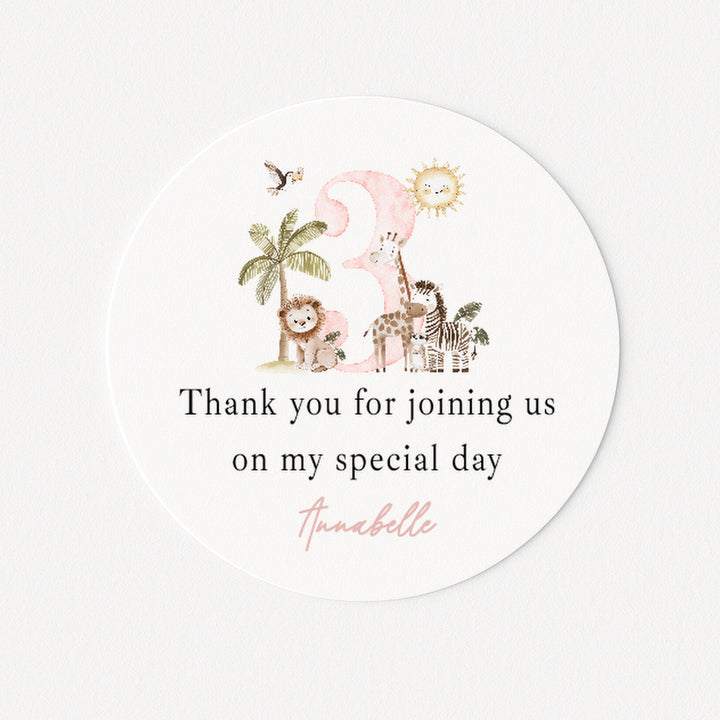 Personalised Pink Safari Birthday Stickers