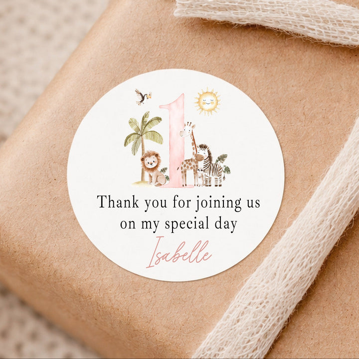 Personalised Pink Safari Birthday Stickers