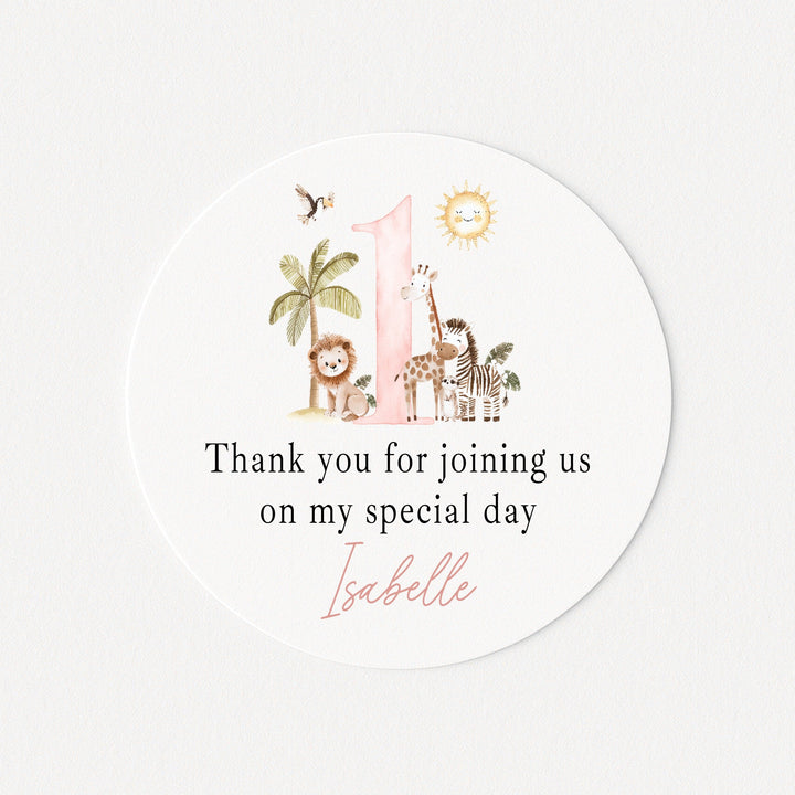 Personalised Pink Safari Birthday Stickers