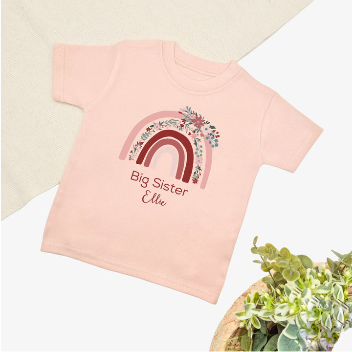 Personalised Floral Rainbow Sibling Matching Pink Babygrow/T-shirt