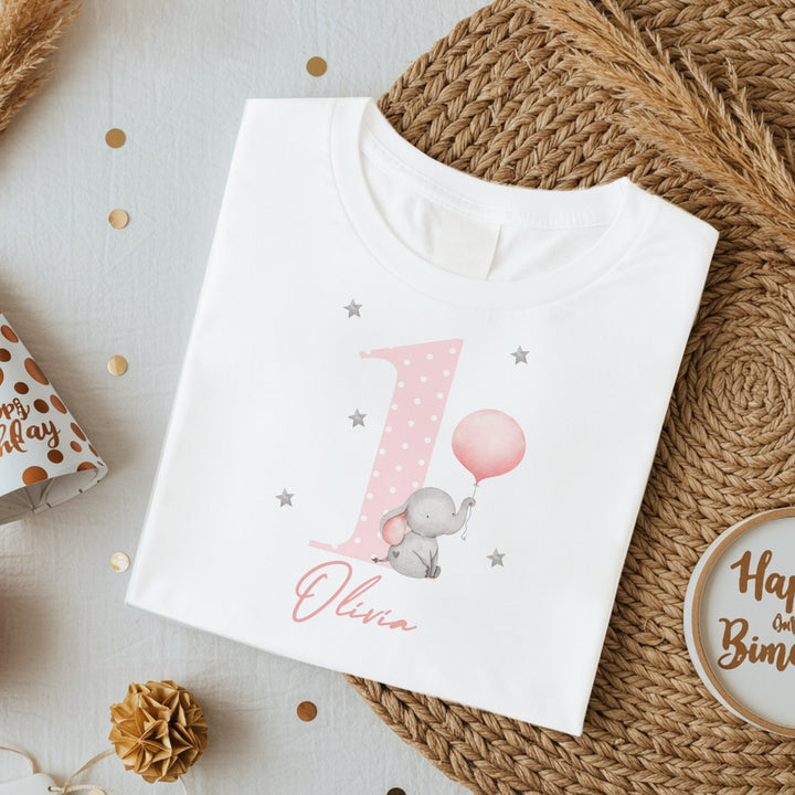 Personalised Pink Elephant Birthday T-shirt