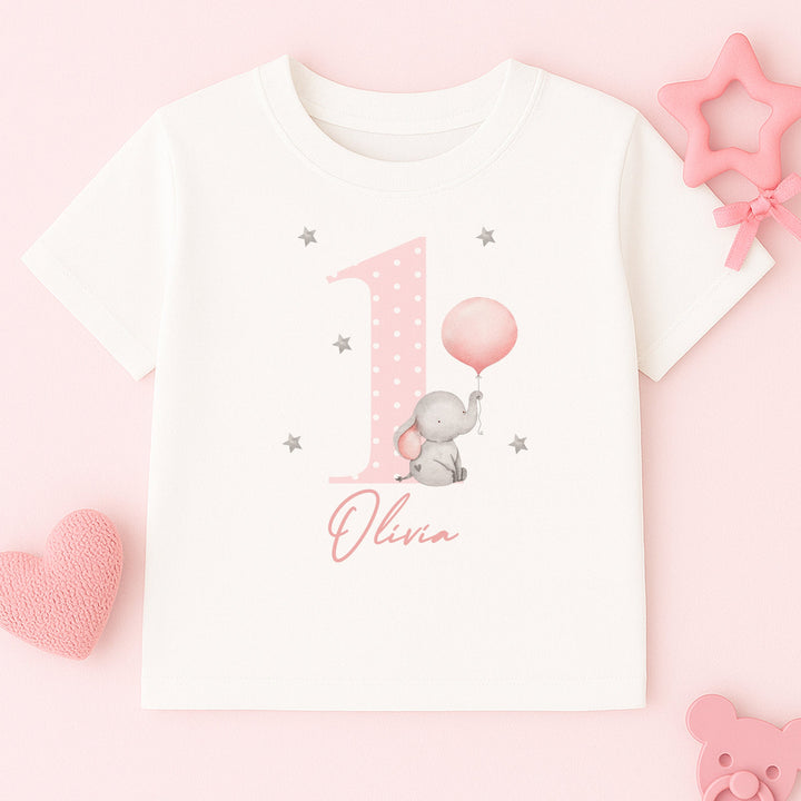 Personalised Pink Elephant Birthday T-shirt