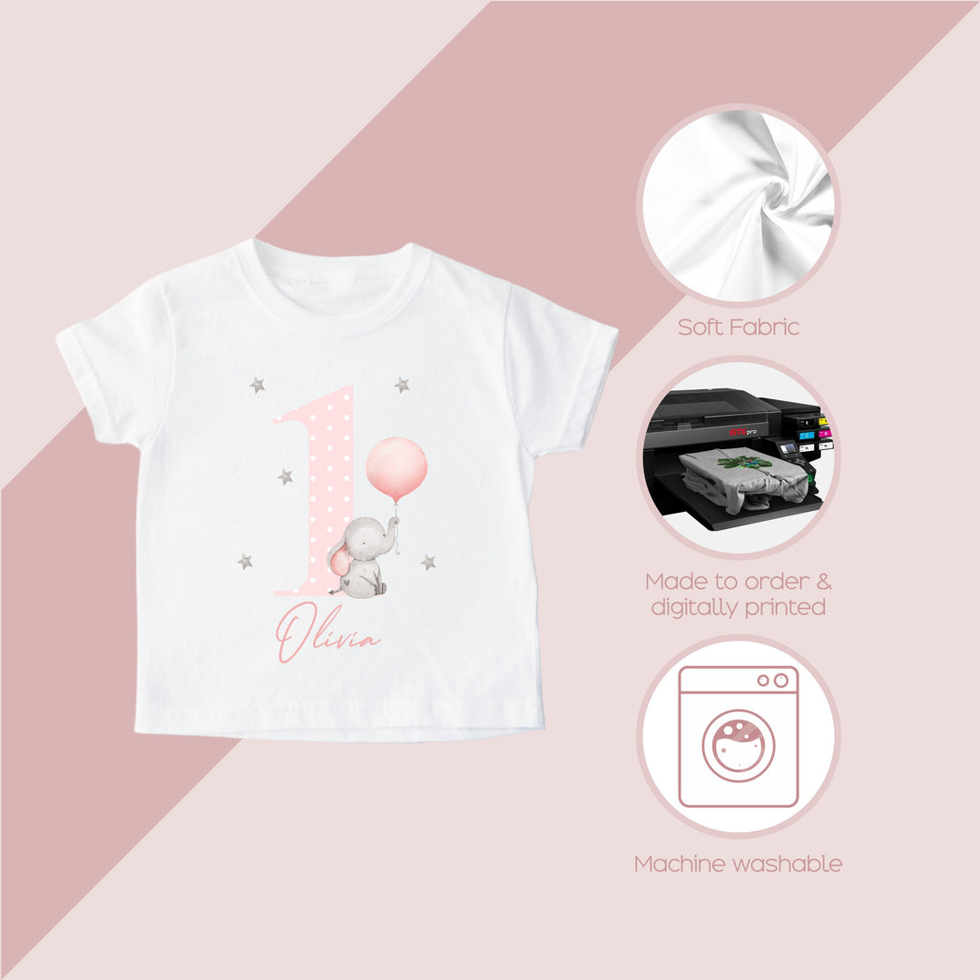 Personalised Pink Elephant Birthday T-shirt