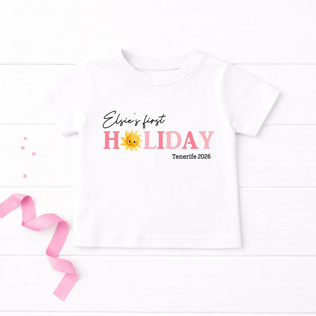 Personalised Pink My First Holiday T-Shirt