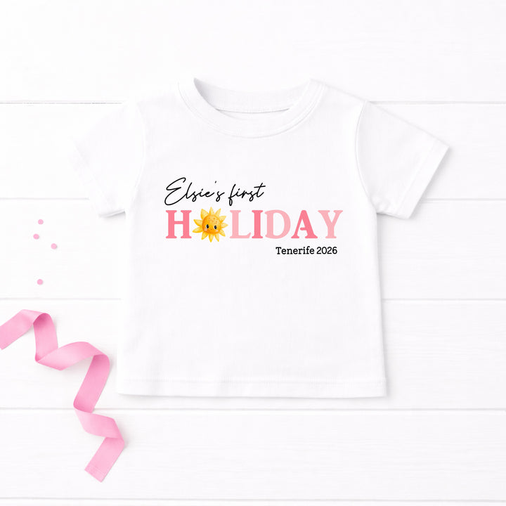 Personalised Pink My First Holiday T-Shirt