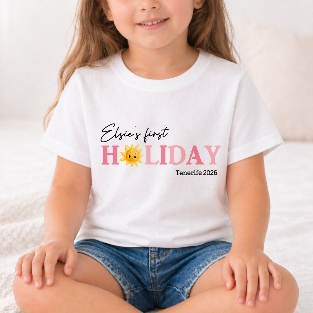 Personalised Pink My First Holiday T-Shirt