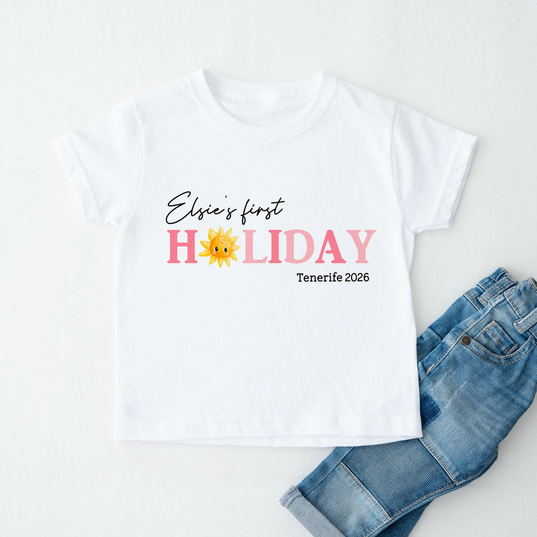 Personalised Pink My First Holiday T-Shirt