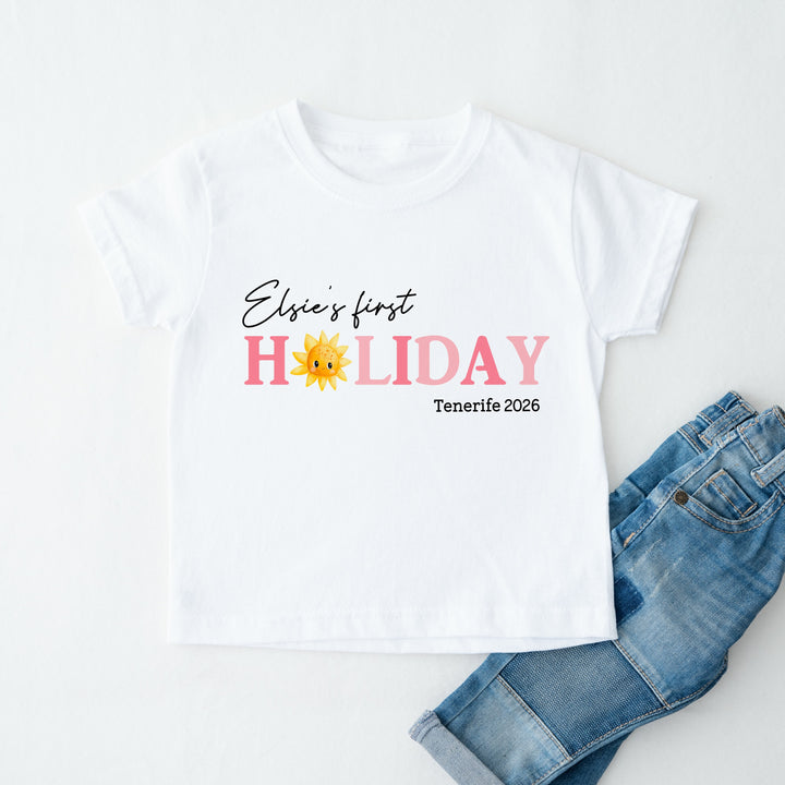 Personalised Pink My First Holiday T-Shirt