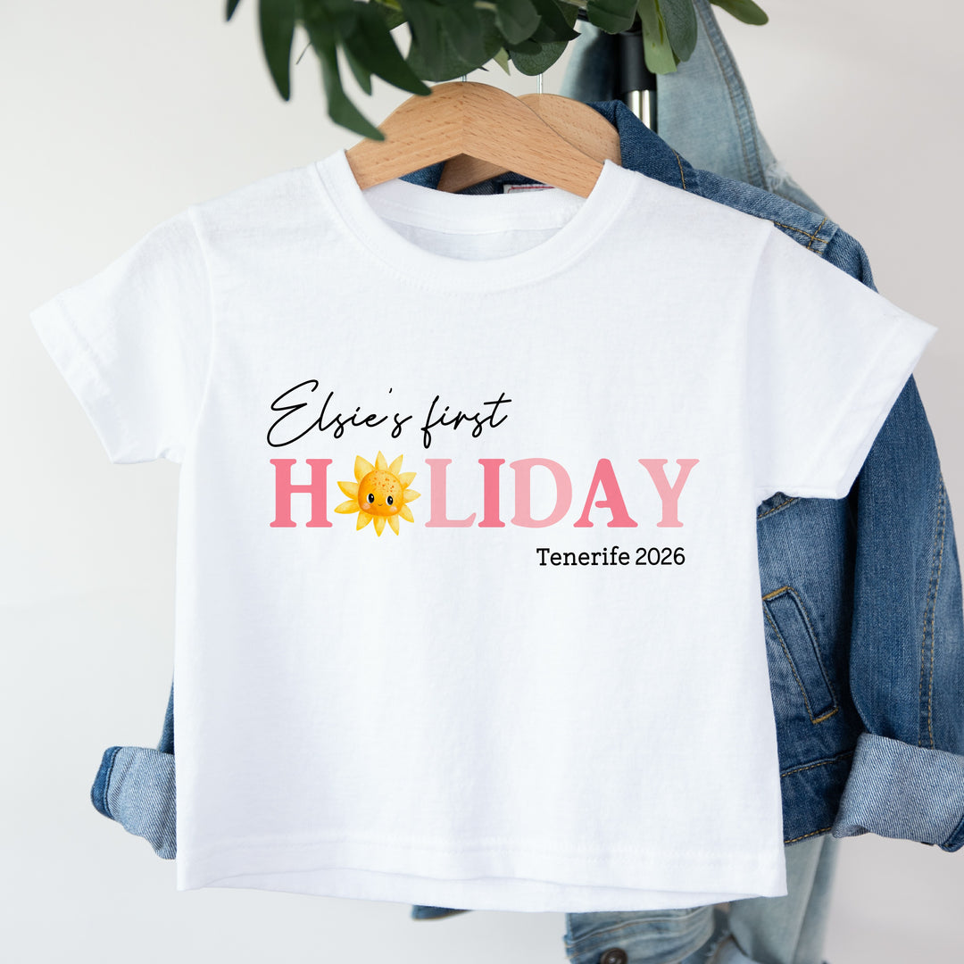 Personalised Pink My First Holiday T-Shirt