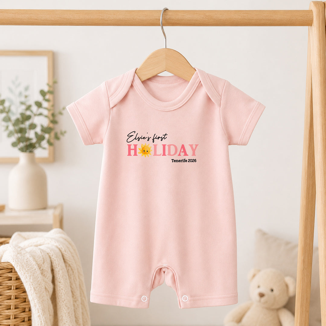 Personalised Pink Sun My First Holiday Romper