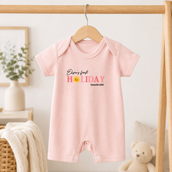 Personalised Pink Sun My First Holiday Romper