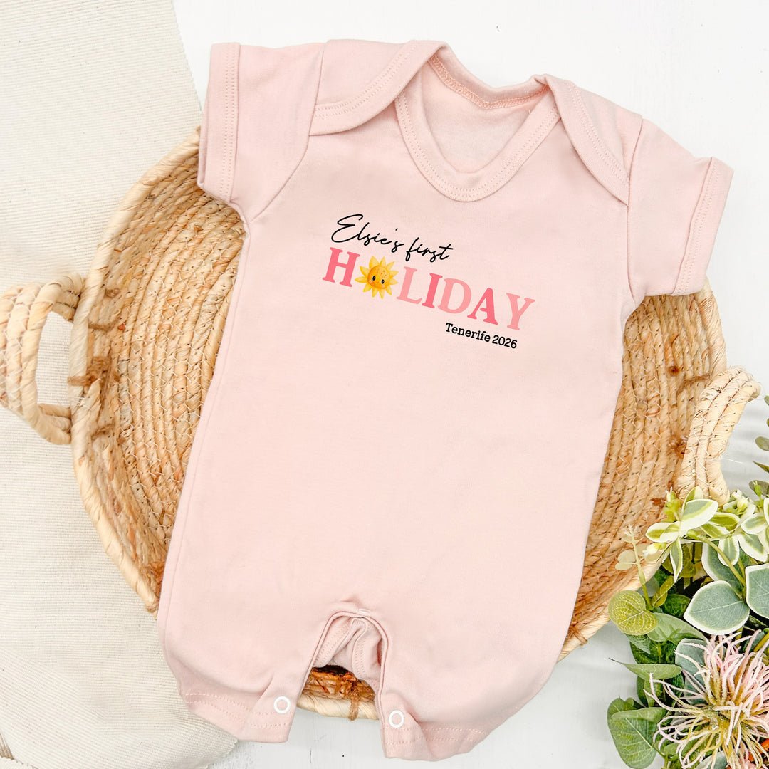 Personalised Pink Sun My First Holiday Romper