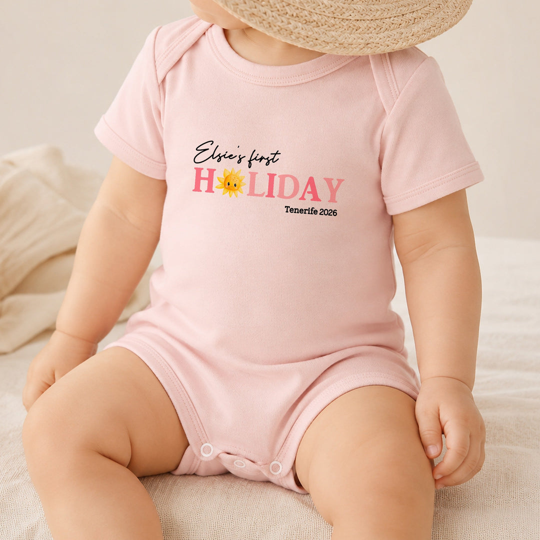 Personalised Pink Sun My First Holiday Romper