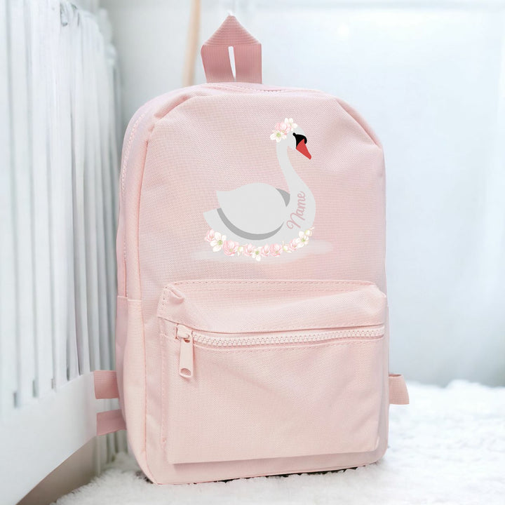 Personalised Pink Girls Swan Backpack