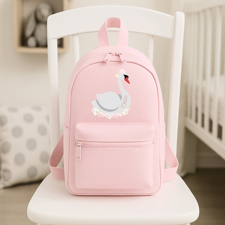 Personalised Pink Girls Swan Backpack