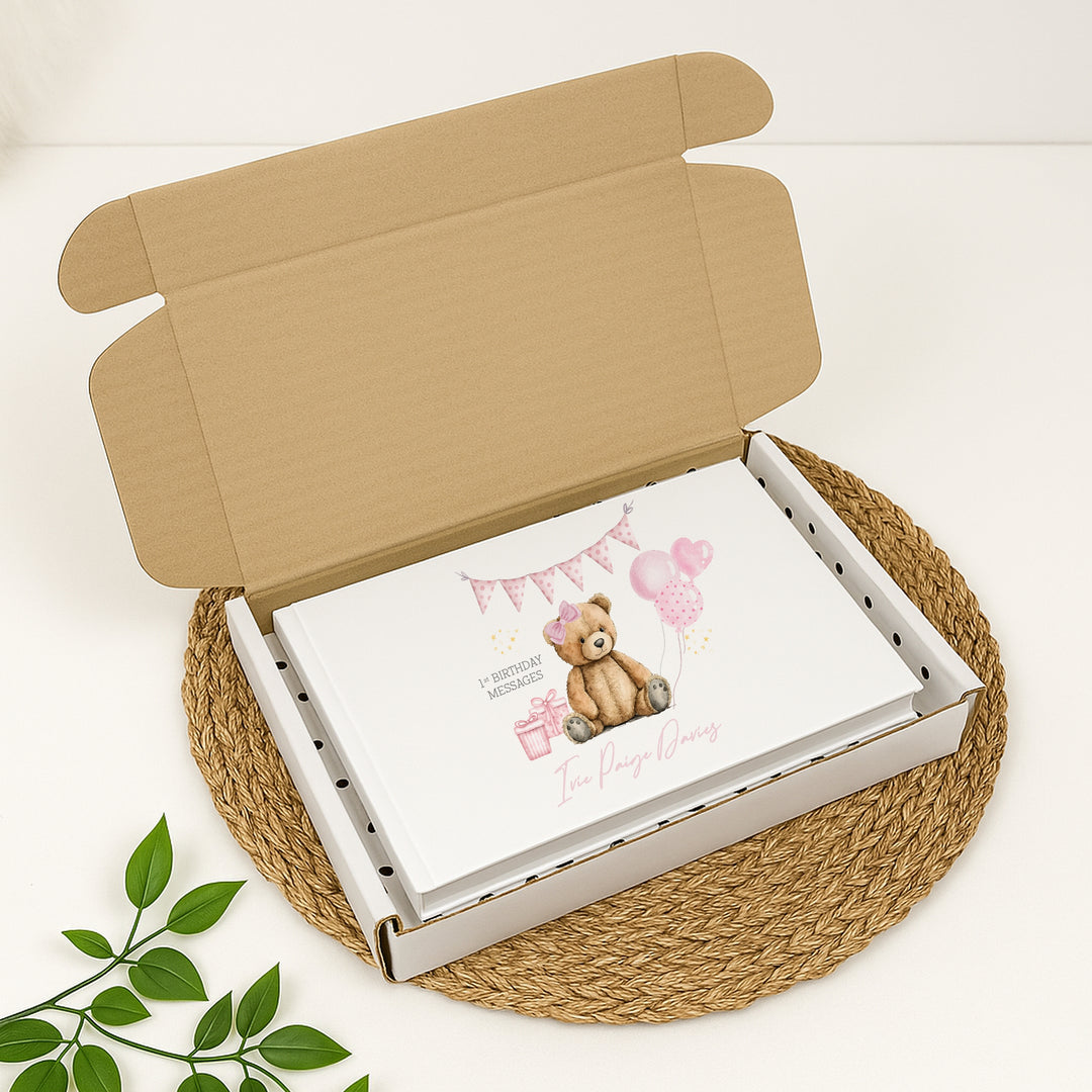 Personalised Pink Teddy Birthday Party Guest Book