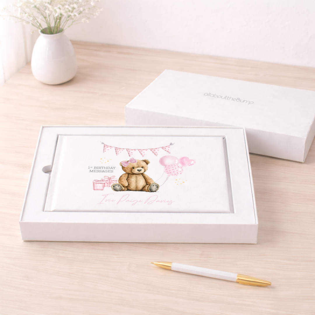 Personalised Pink Teddy Birthday Party Guest Book