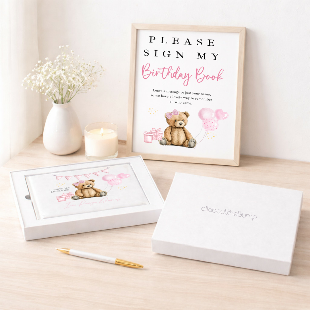 Personalised Pink Teddy Birthday Party Guest Book