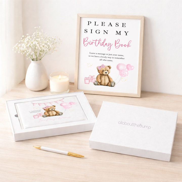 Personalised Pink Teddy Birthday Party Guest Book