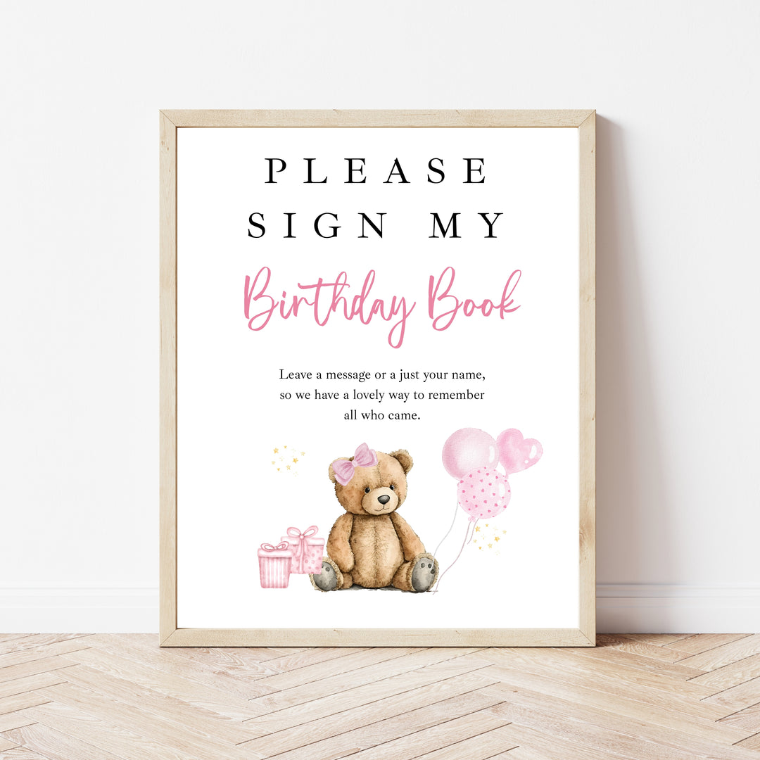 Personalised Pink Teddy Birthday Party Guest Book