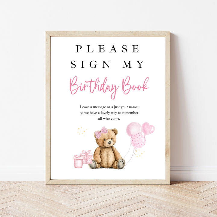 Personalised Pink Teddy Birthday Party Guest Book