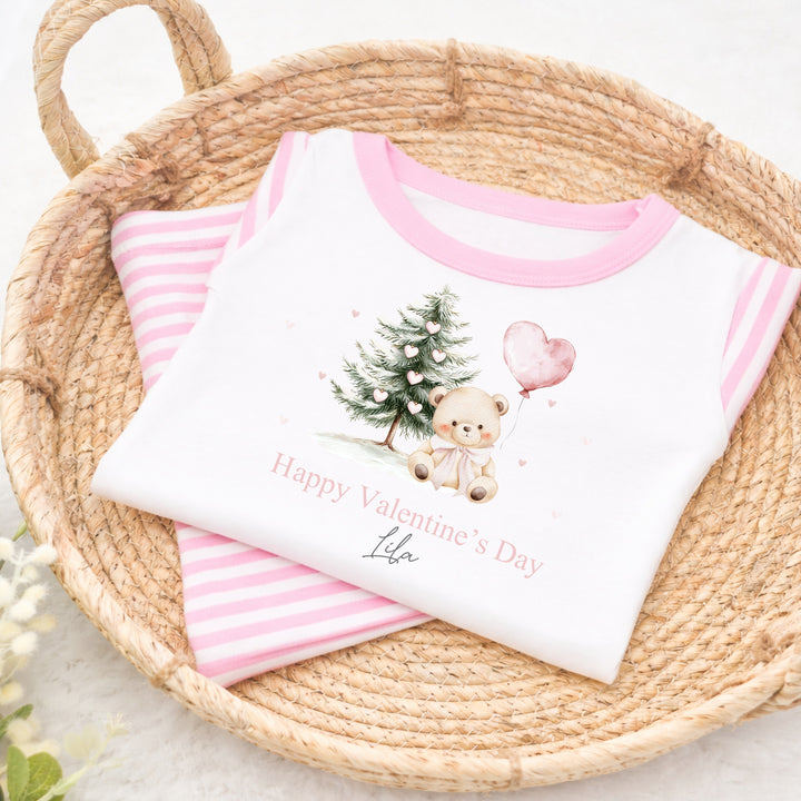 Personalised Pink Bear My First Valentine's Day Pink Stripe Pyjamas