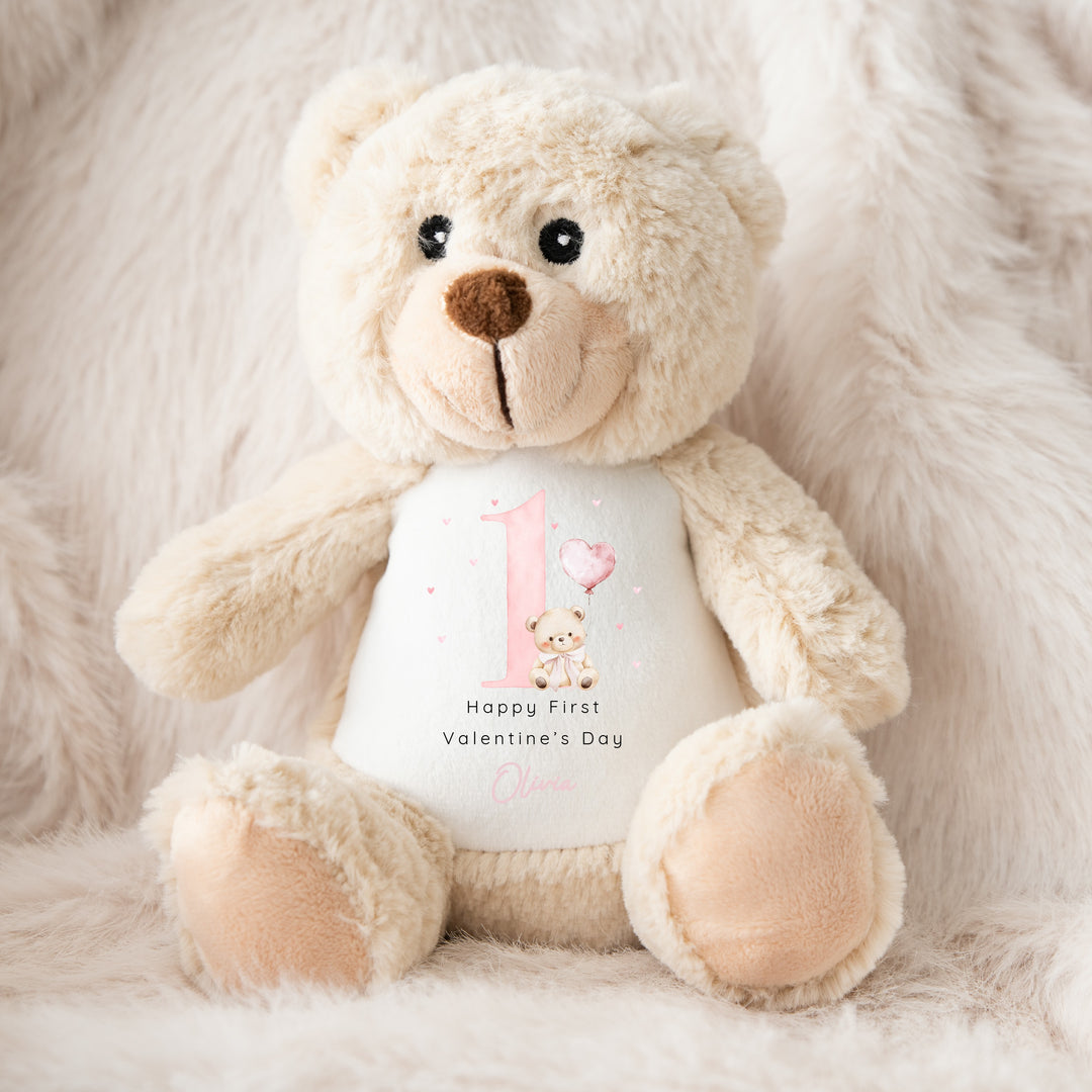 Personalised Pink Bear My First Valentine's Day Soft Toy