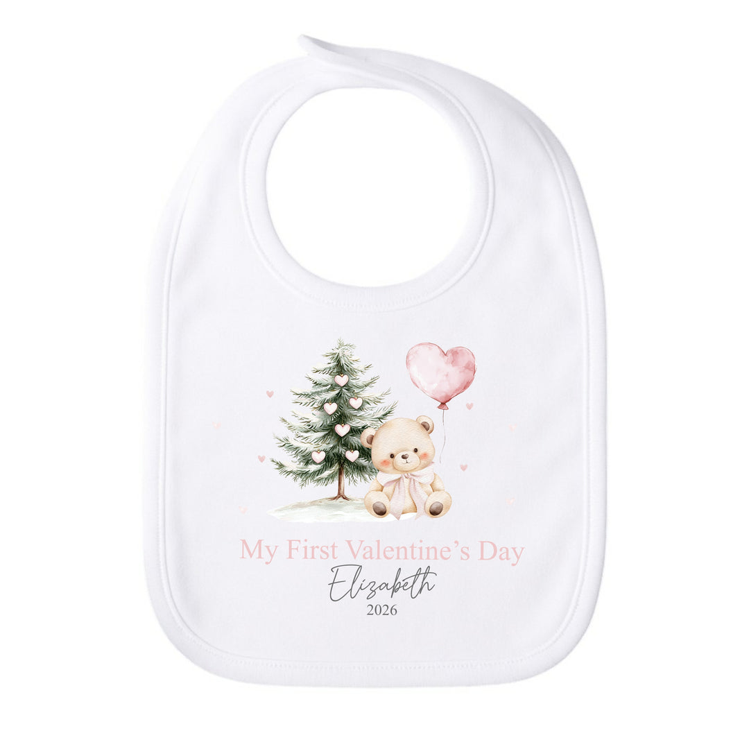 Personalised Pink Bear My First Valentines Day Baby Grow, Vest or Bib