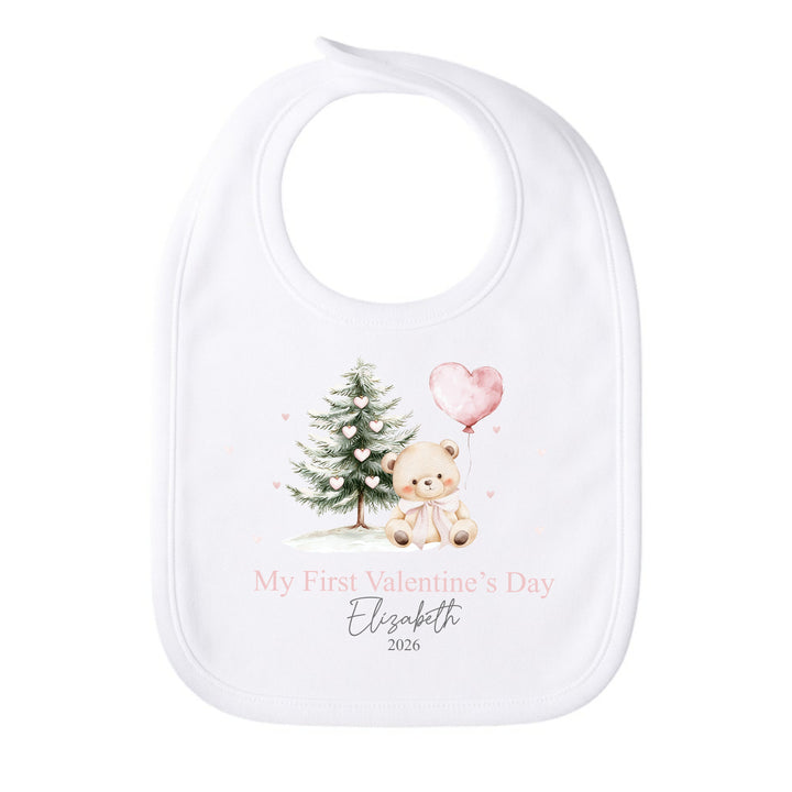 Personalised Pink Bear My First Valentines Day Baby Grow, Vest or Bib