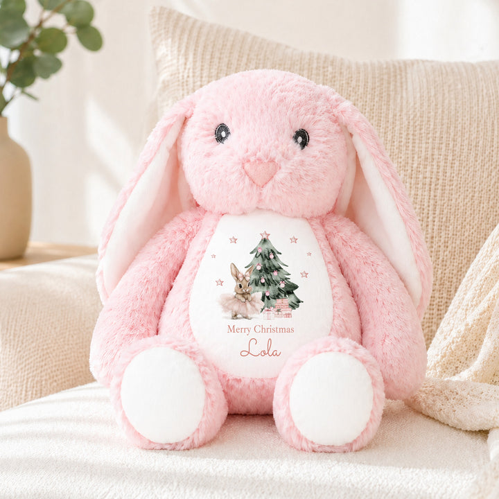 Personalised Pink Ballerina Bunny Merry Christmas Soft Toy