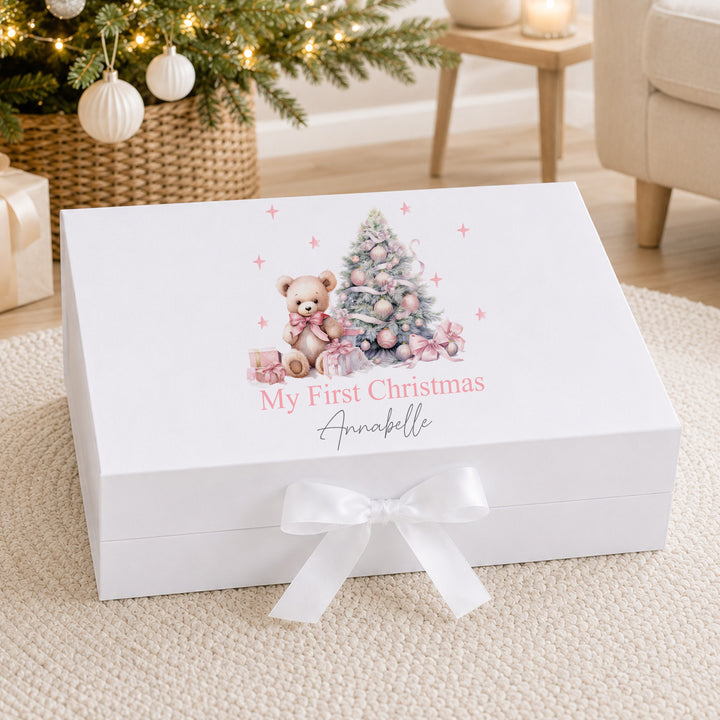 Personalised Pink Teddy Bear My First Christmas Eve Box