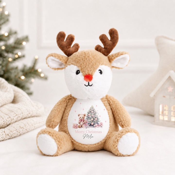 Personalised Pink Teddy Tree My First Christmas Soft Toy