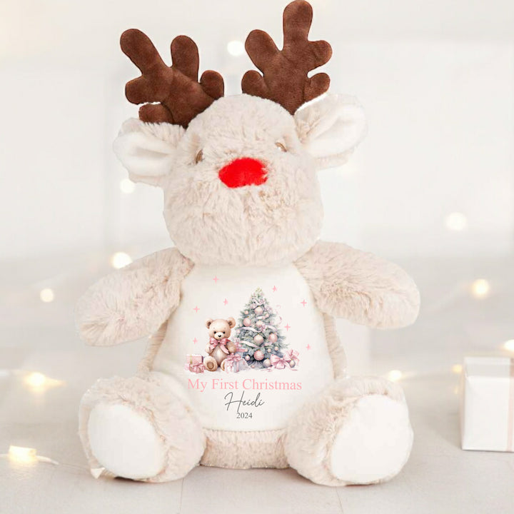 Personalised Pink Bear Christmas Reindeer/Penguin/Bunny