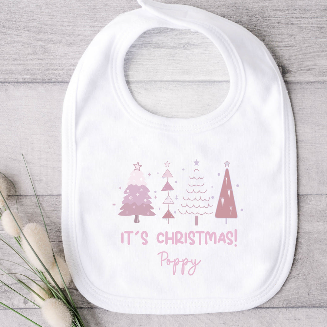 Personalised Pink Chritstmas Trees Baby Grow/Vest