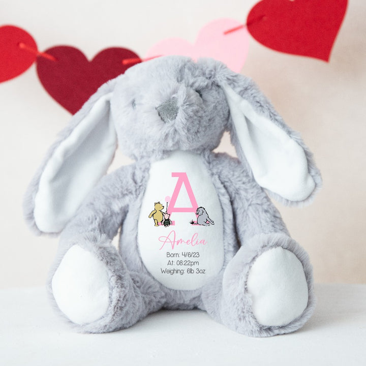 Personalised Pink Winnie The Pooh Birth Announcement Teddy