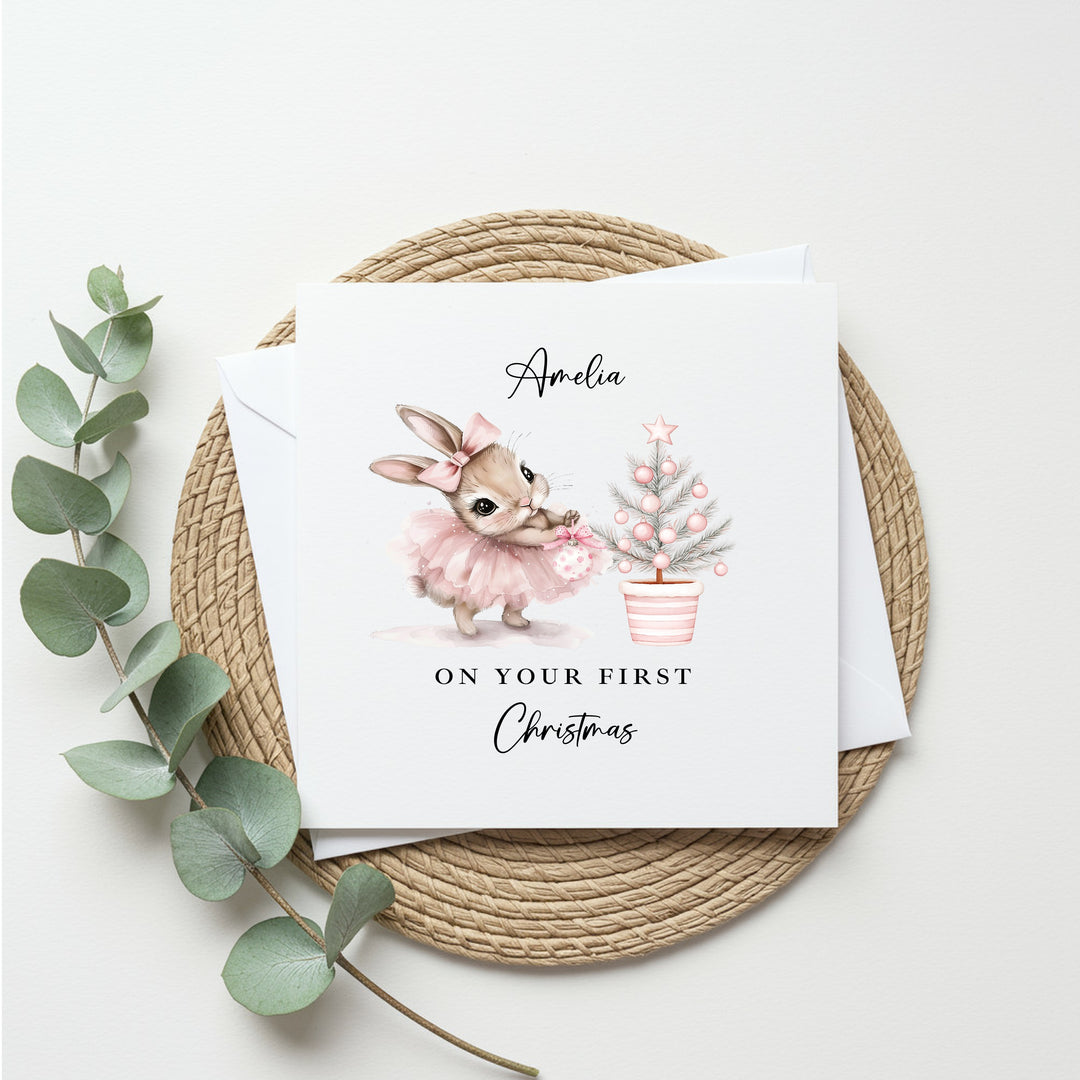 Personalised On Your First Christmas Ballerina Bunny Christmas Card