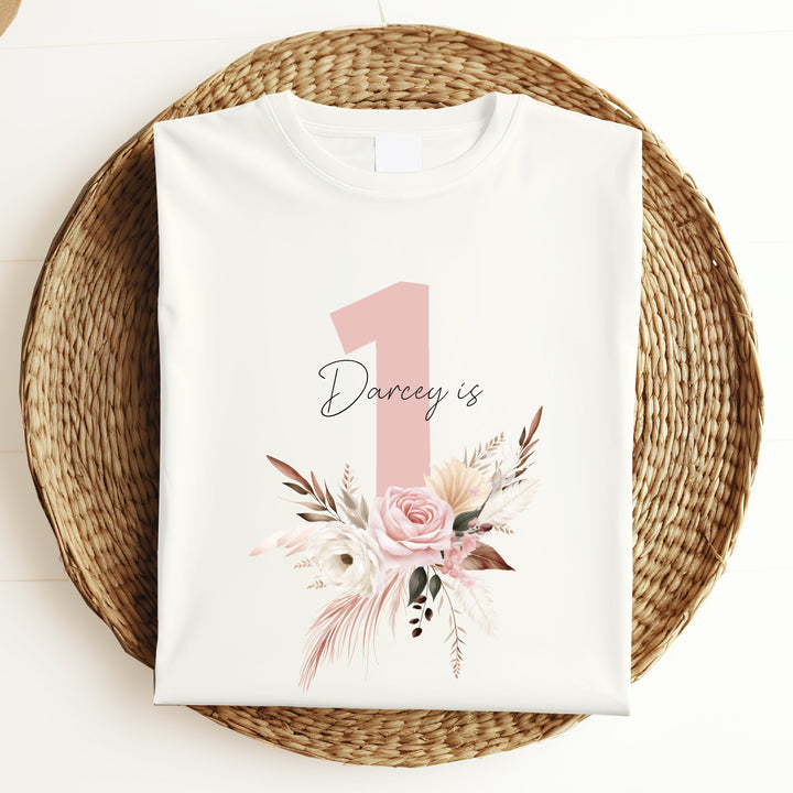 Personalised Pink Floral Birthday T-shirt