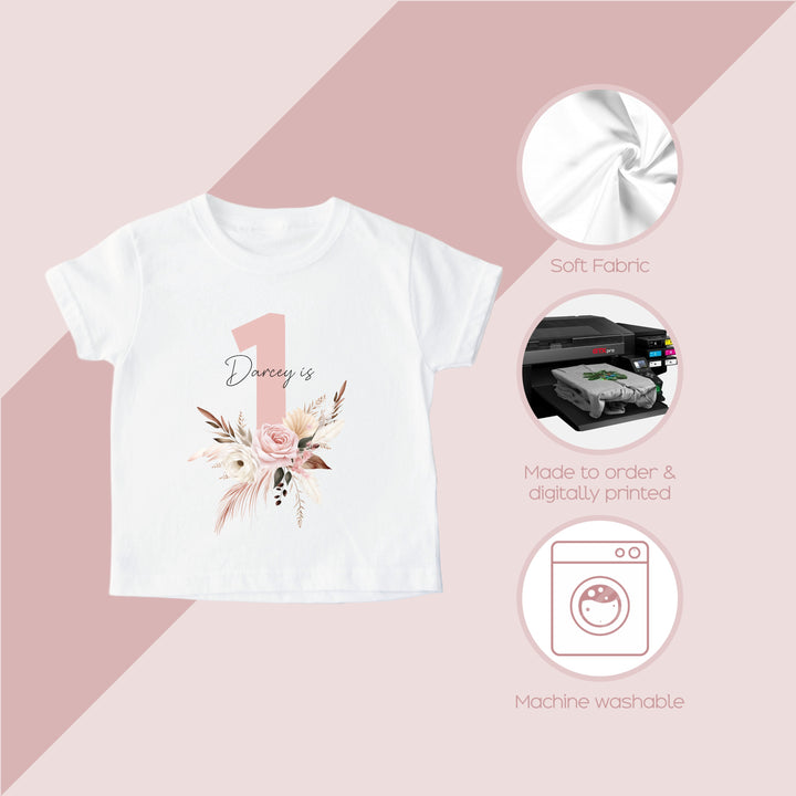 Personalised Pink Floral Birthday T-shirt