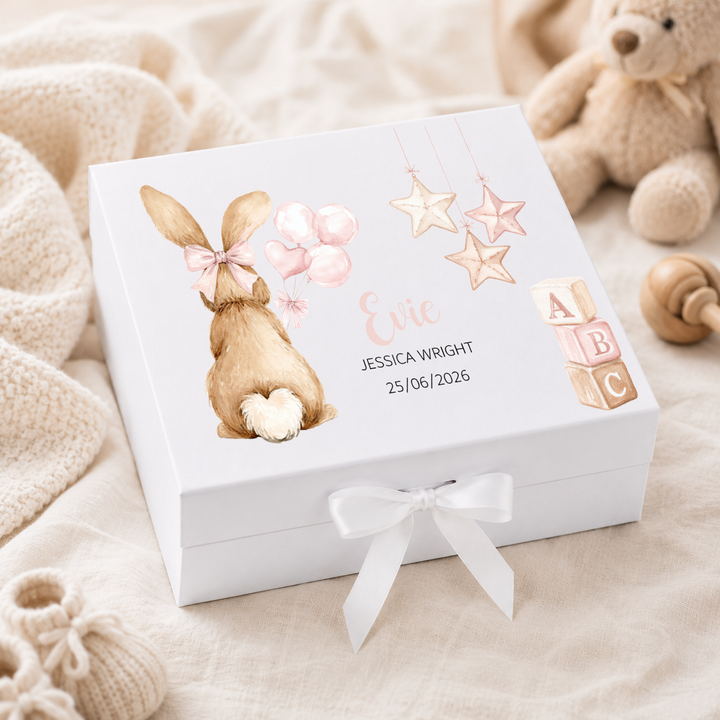 Personalised Pink Bow Bunny Baby Keepsake Box