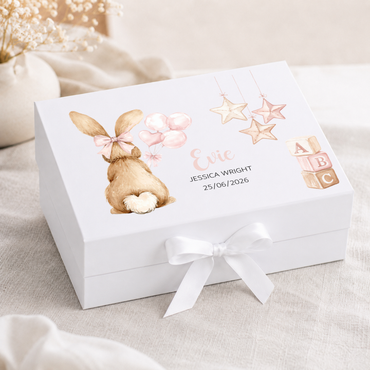 Personalised Pink Bow Bunny Baby Keepsake Box