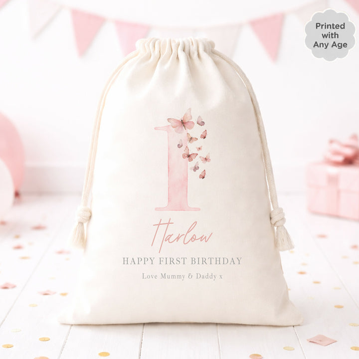 Personalised Pink Butterfly Birthday Gift Sack